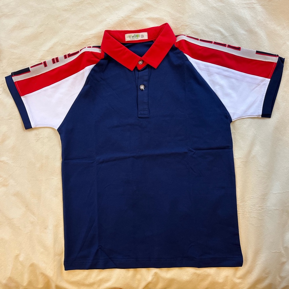 Kids Polo Shirt in Navy, Red, and White